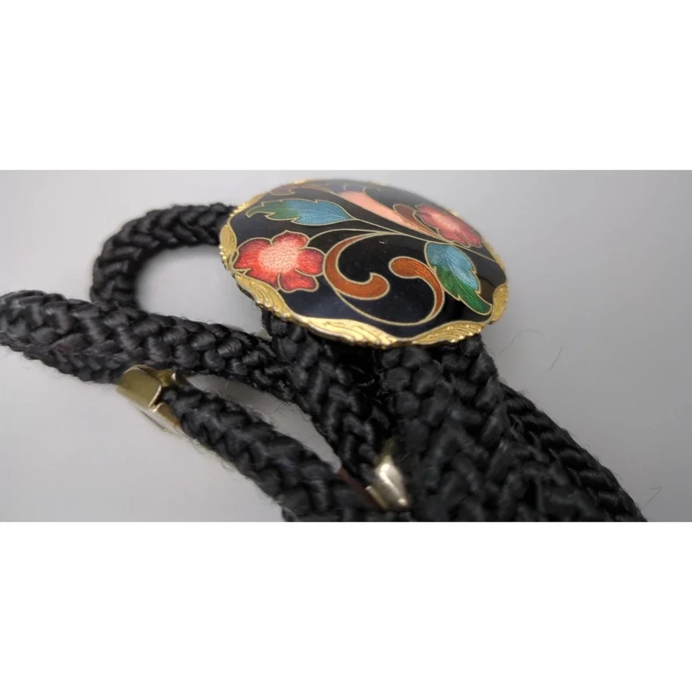 Vintage 1980s Stretch Cord Belt‎ Hook Floral Cloisonne Buckle